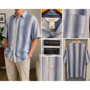 Concepts by Claiborne Men's XXL Blue Striped Button Front Short Sleeve Shirt...